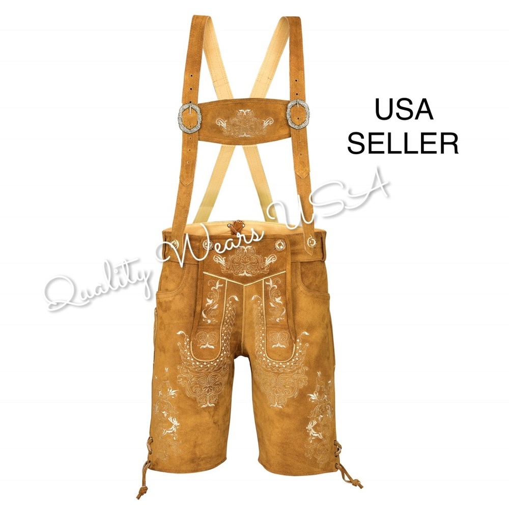 Men Oktoberfest Authentic lederhosen shorts Gold 1